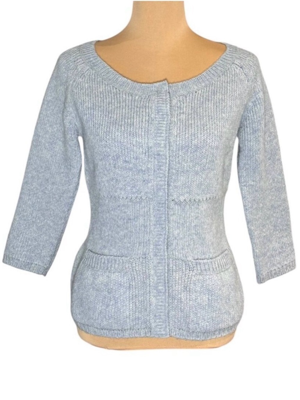 Vintage Prada Wool Cardigan SZ 6 Blue Fitted Preppy Luxury Old Money Preppy